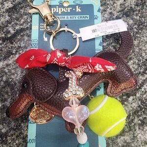 Piper K Dachshund Keychain with Red Bandana and Tennis Ball
